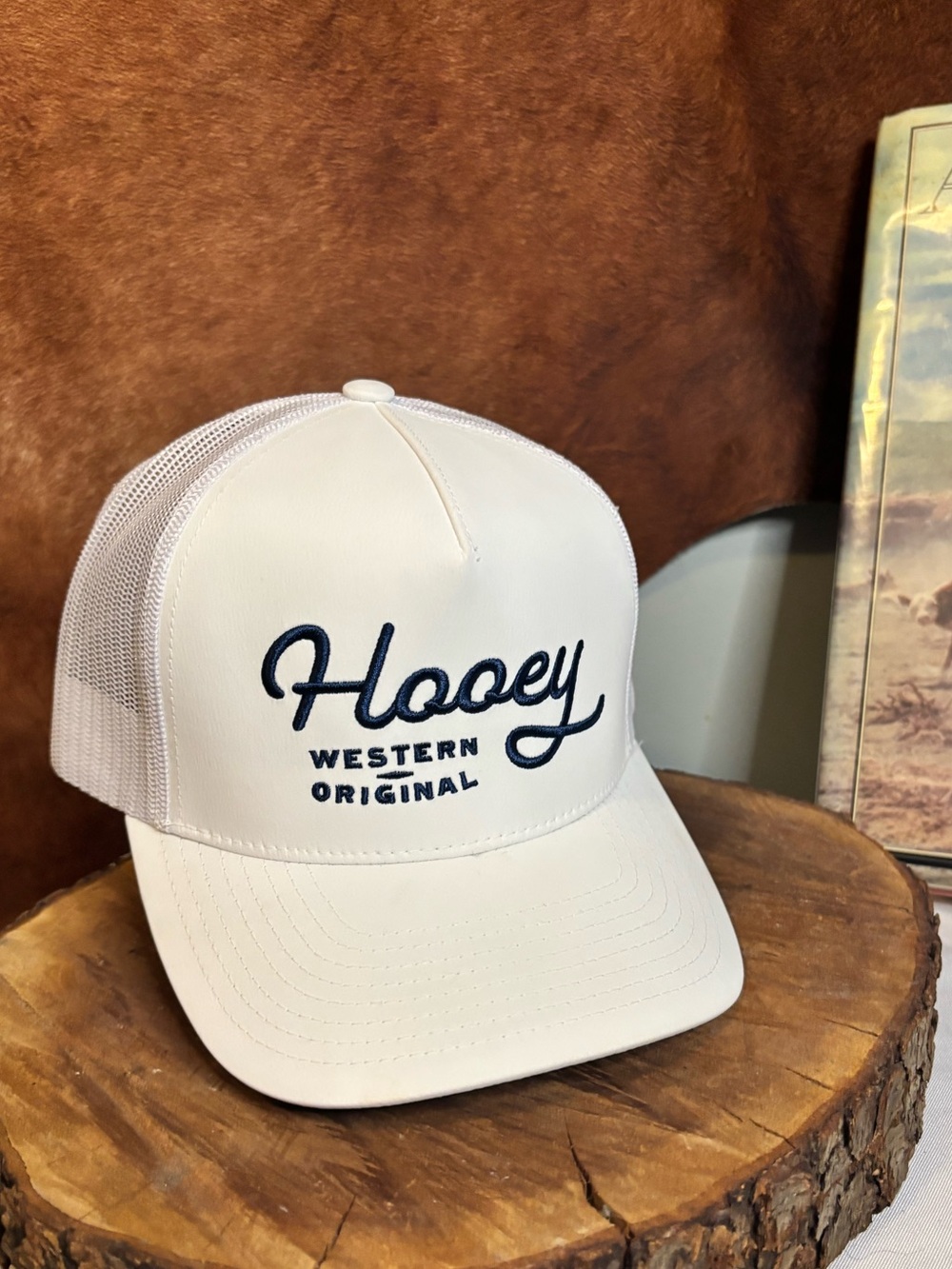 Hooey Western Original White Trucker Hat | Navy Embroidered Mesh Snapback Cap